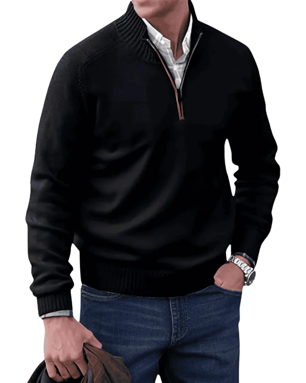 Casual sweater med lynlås