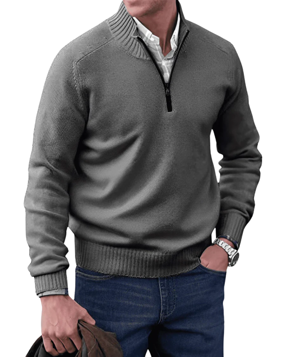 Casual sweater med lynlås